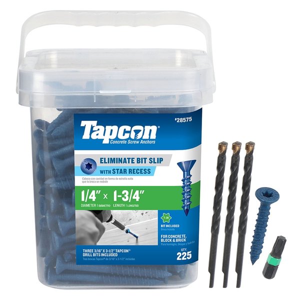 Tapcon Tapcon Concrete Screw, 1/4" Dia., Flat, 1 3/4 in L, Climaseal Coated, 225 PK 28575